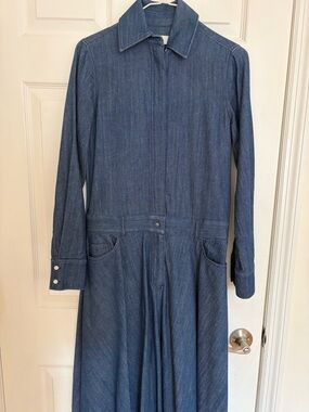 COS Blue Denim Maxi Dress with Collar